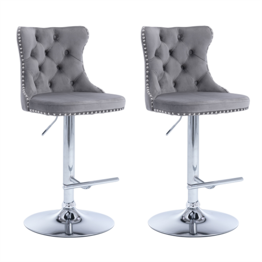 Gray Velvet Gas-Lift Swivel Bar Stool Set of 2 – Grey