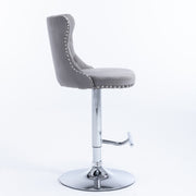 Gray Velvet Gas-Lift Swivel Bar Stool Set of 2 – Grey