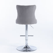 Gray Velvet Gas-Lift Swivel Bar Stool Set of 2 – Grey