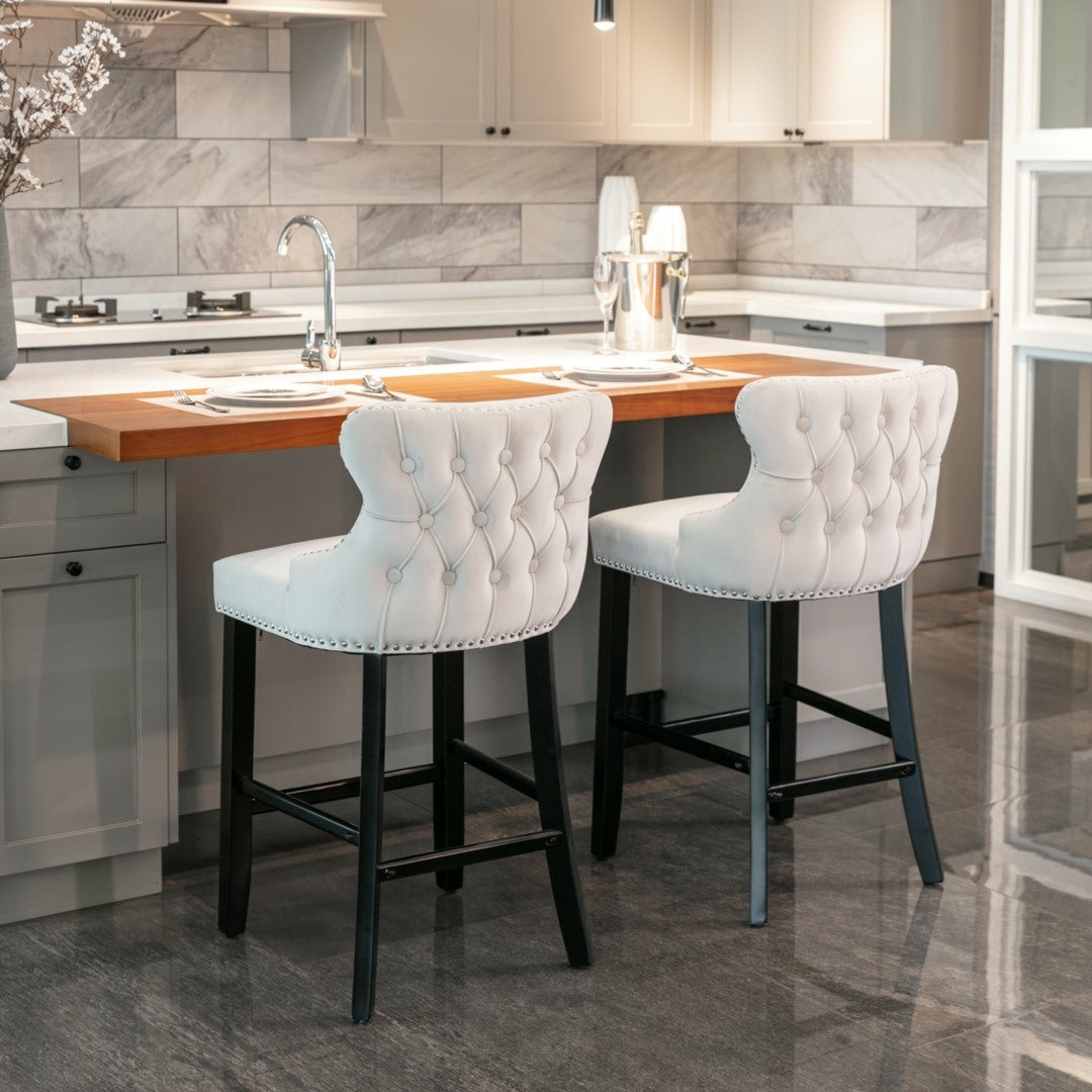 Each Velvet Bar Stool Set of 2 – Beige