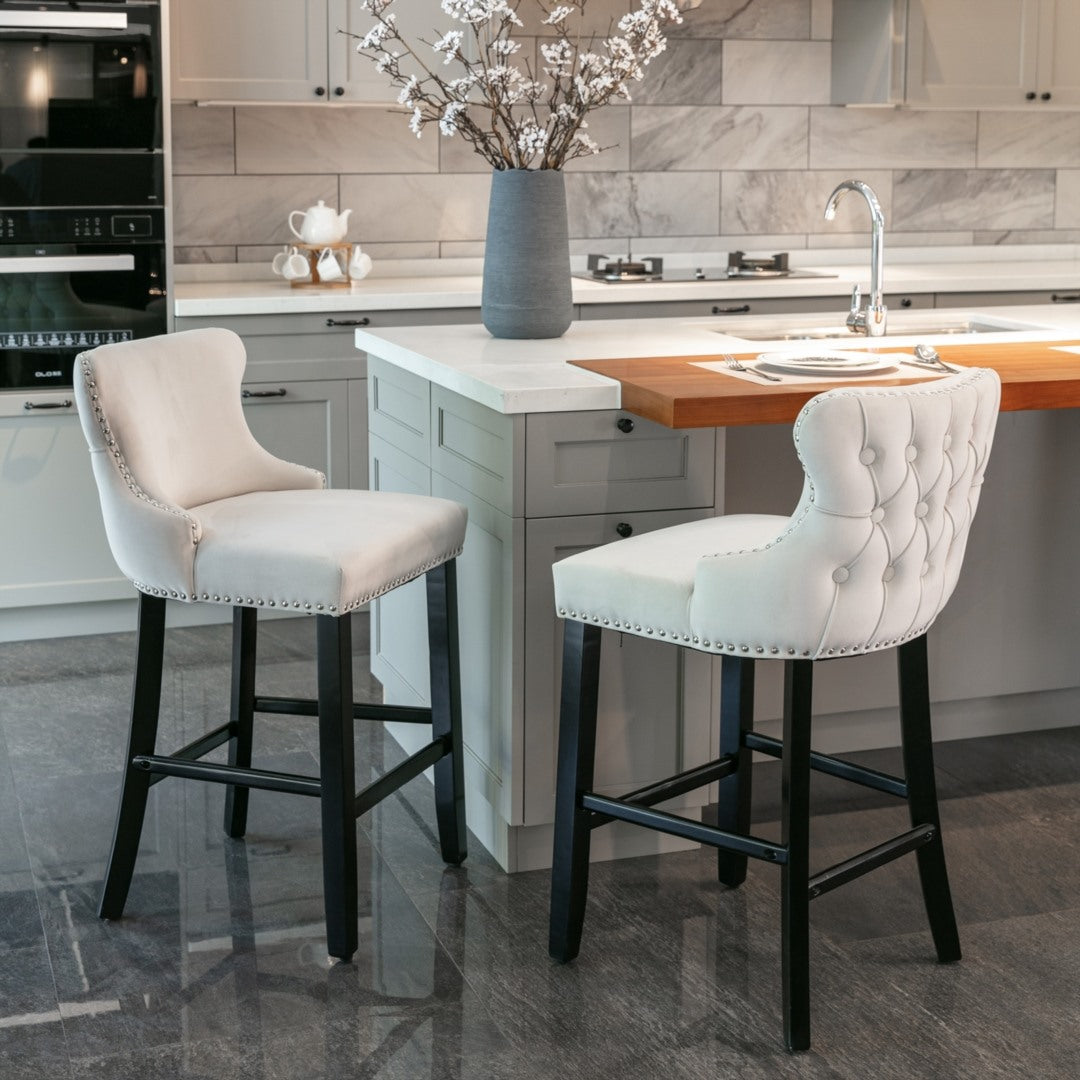 Each Velvet Bar Stool Set of 2 – Beige