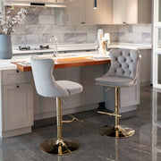 Stylish Velvet Gas-Lift Swivel Bar Stool Set of 2 – Grey