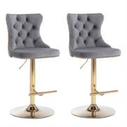 Stylish Velvet Gas-Lift Swivel Bar Stool Set of 2 – Grey