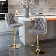 Stylish Velvet Gas-Lift Swivel Bar Stool Set of 2 – Grey