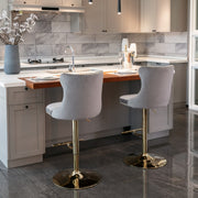 Stylish Velvet Gas-Lift Swivel Bar Stool Set of 2 – Grey