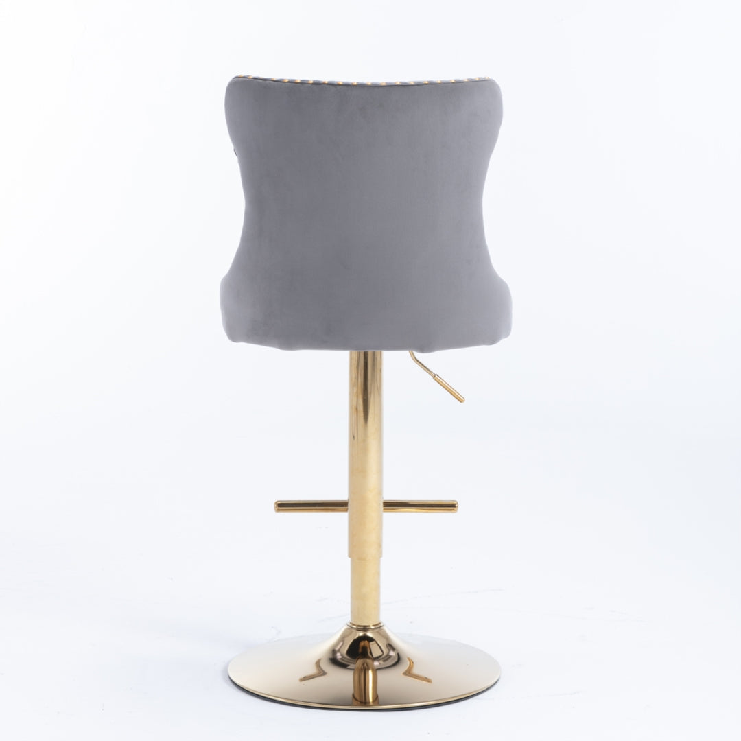 Stylish Velvet Gas-Lift Swivel Bar Stool Set of 2 – Grey