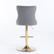 Stylish Velvet Gas-Lift Swivel Bar Stool Set of 2 – Grey