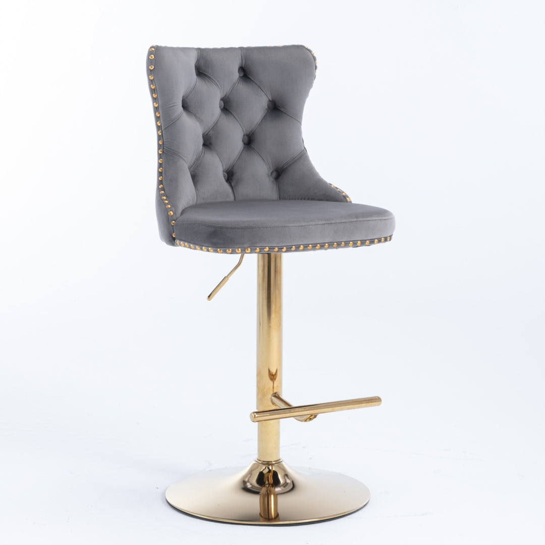 Stylish Velvet Gas-Lift Swivel Bar Stool Set of 2 – Grey