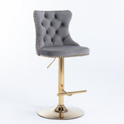 Stylish Velvet Gas-Lift Swivel Bar Stool Set of 2 – Grey