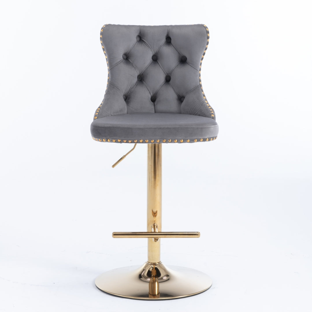 Stylish Velvet Gas-Lift Swivel Bar Stool Set of 2 – Grey