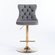 Stylish Velvet Gas-Lift Swivel Bar Stool Set of 2 – Grey