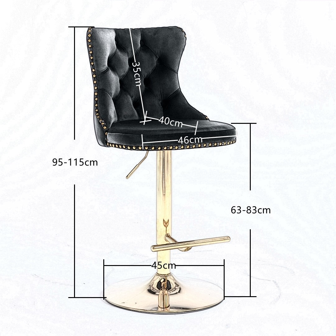 Stylish Velvet Gas-Lift Swivel Bar Stool Set of 2 – Grey