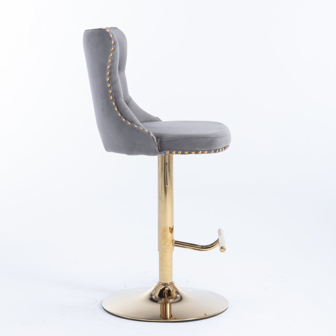 Stylish Velvet Gas-Lift Swivel Bar Stool Set of 2 – Grey