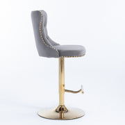 Stylish Velvet Gas-Lift Swivel Bar Stool Set of 2 – Grey