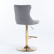 Stylish Velvet Gas-Lift Swivel Bar Stool Set of 2 – Grey