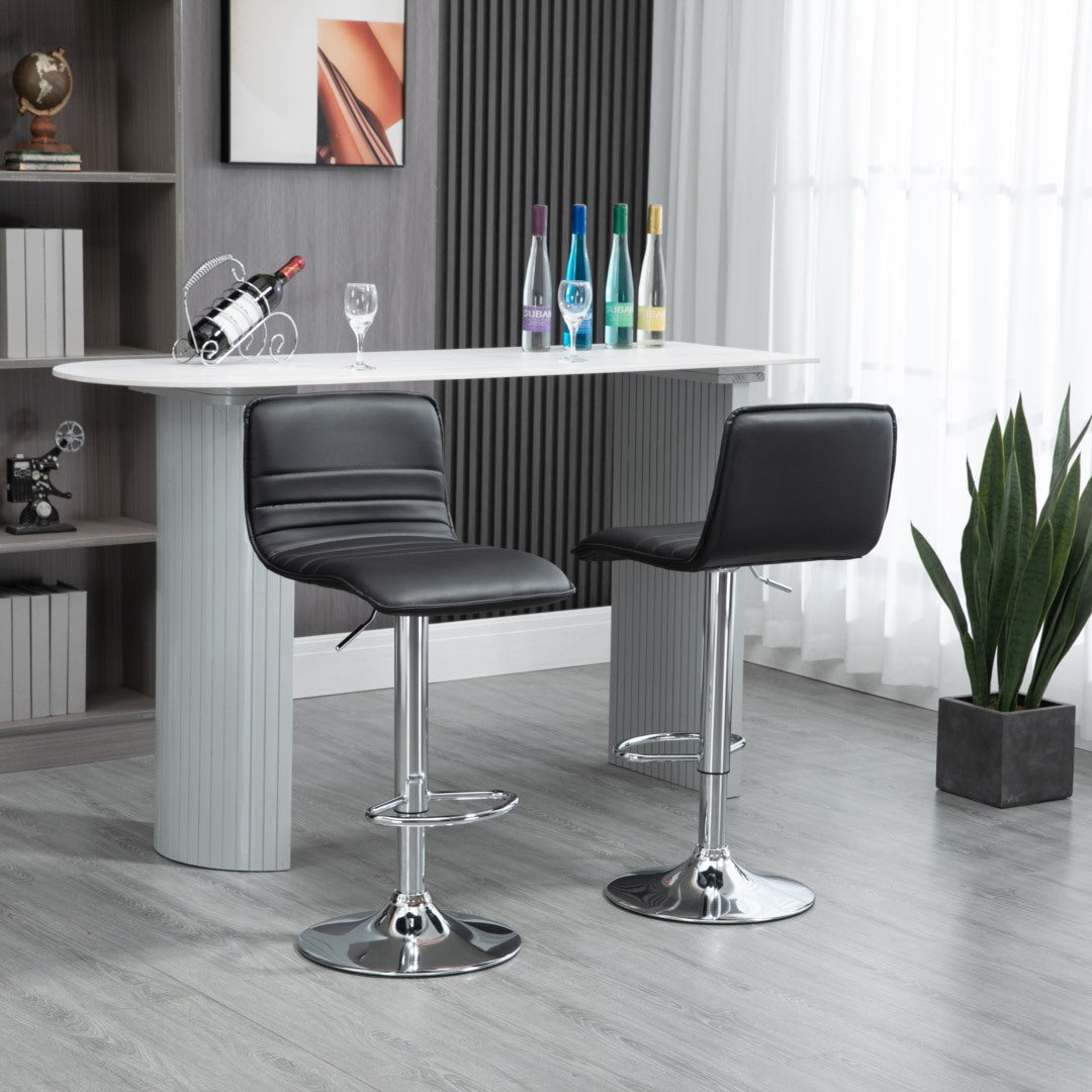 Versatile PU Leather Gas-Lift Swivel Bar Stool Set of 2 – Black