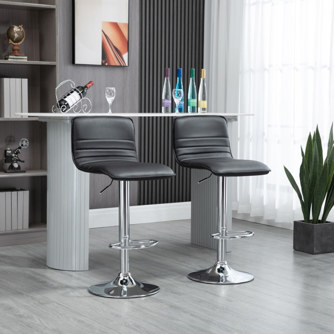 Versatile PU Leather Gas-Lift Swivel Bar Stool Set of 2 – Black