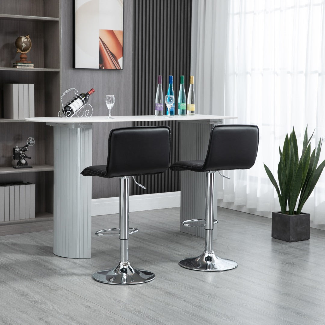 Versatile PU Leather Gas-Lift Swivel Bar Stool Set of 2 – Black