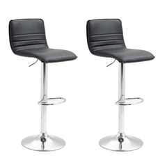 2x Counter Height PU Leather Upholstered Adjustable Height Swivel Bar Stools -Black