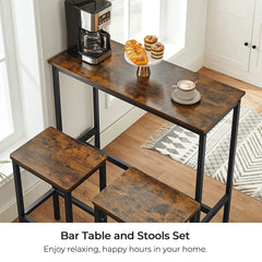 VASAGLE Bar Table with Bar Stool Set Industrial Design Vintage Brown/Black