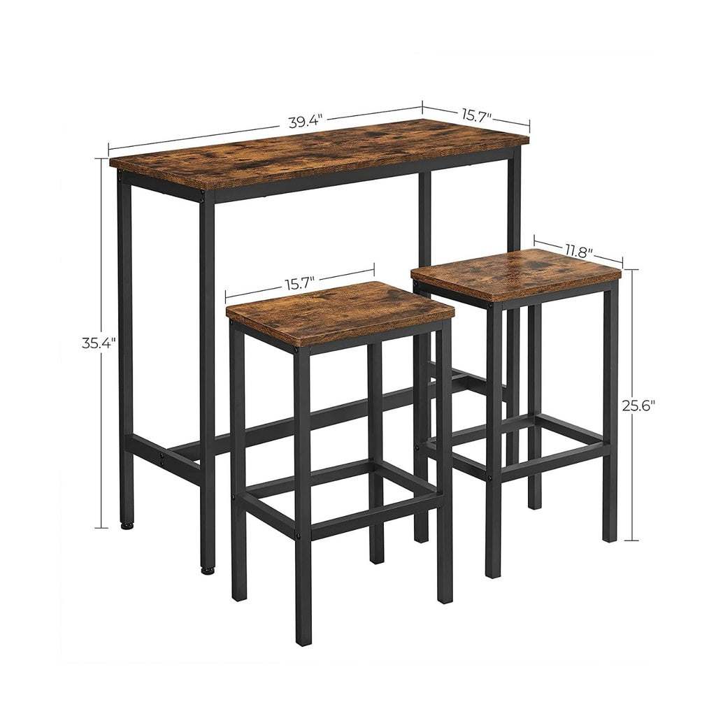 VASAGLE Bar Table with Bar Stool Set Industrial Design Vintage Brown/Black
