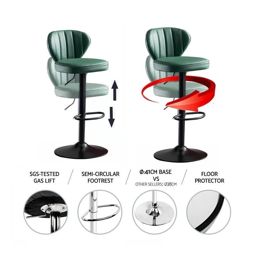 Maxim PU Leather Gas-Lift Swivel Kitchen Bar Stool – Black