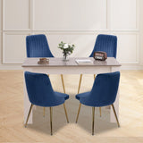 Grey Rectangular Wooden Table with Navy Velvet Chairs Dining Set
