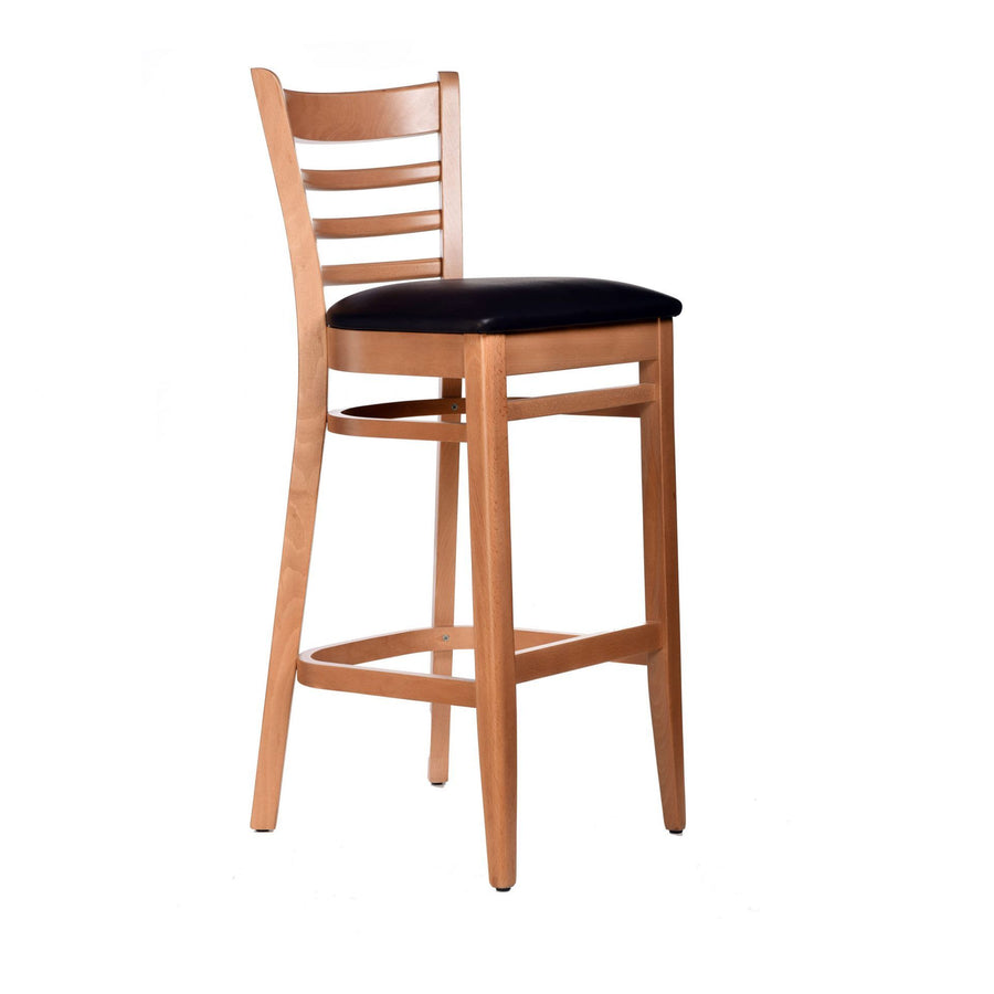 Florence Bar Stool – Black Vinyl Seat, Natural Frame