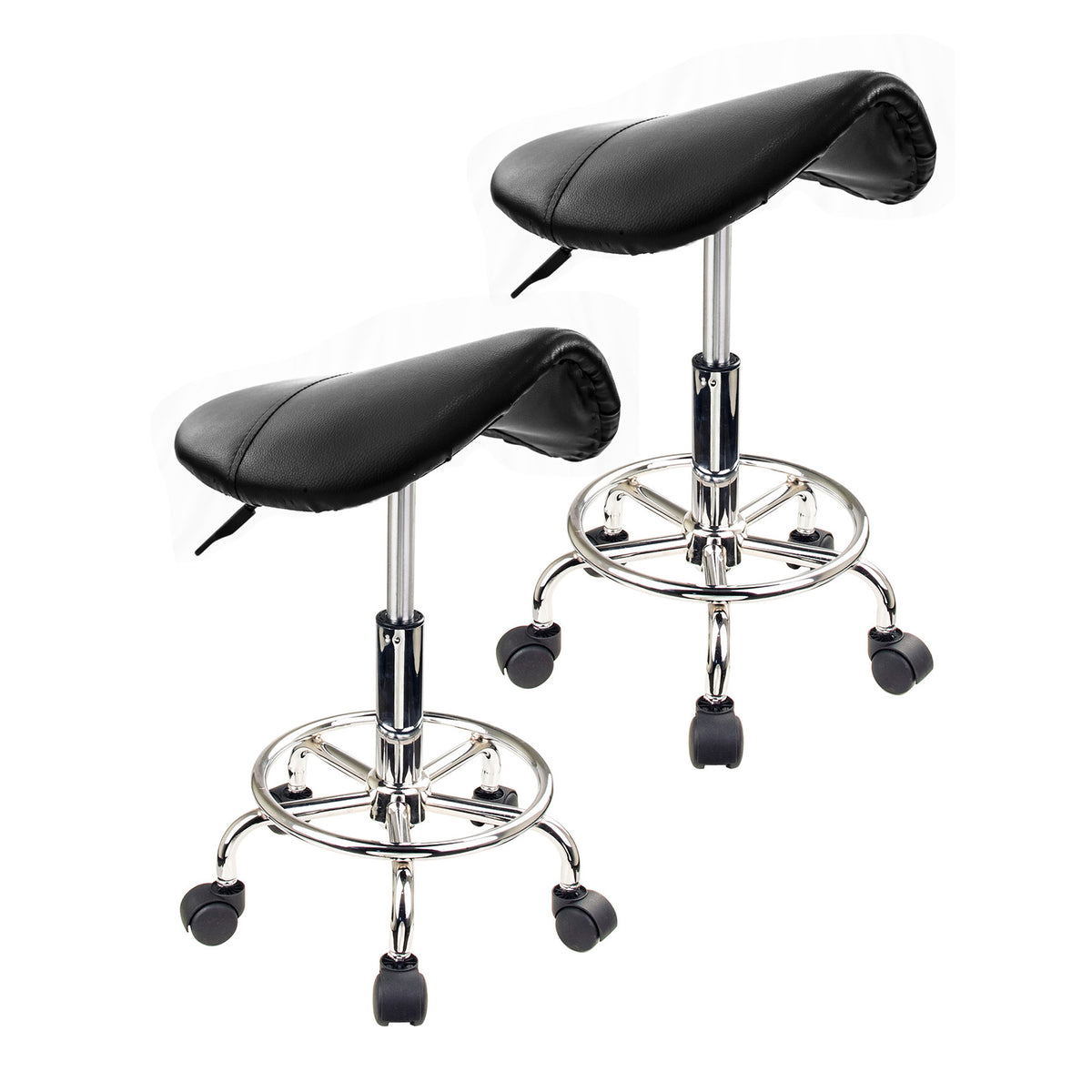 Saddle PU Leather Gas-Lift Swivel Bar Stool Set of 2 – Black