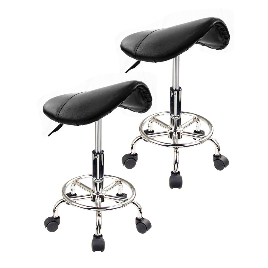 Saddle PU Leather Gas-Lift Swivel Bar Stool Set of 2 – Black