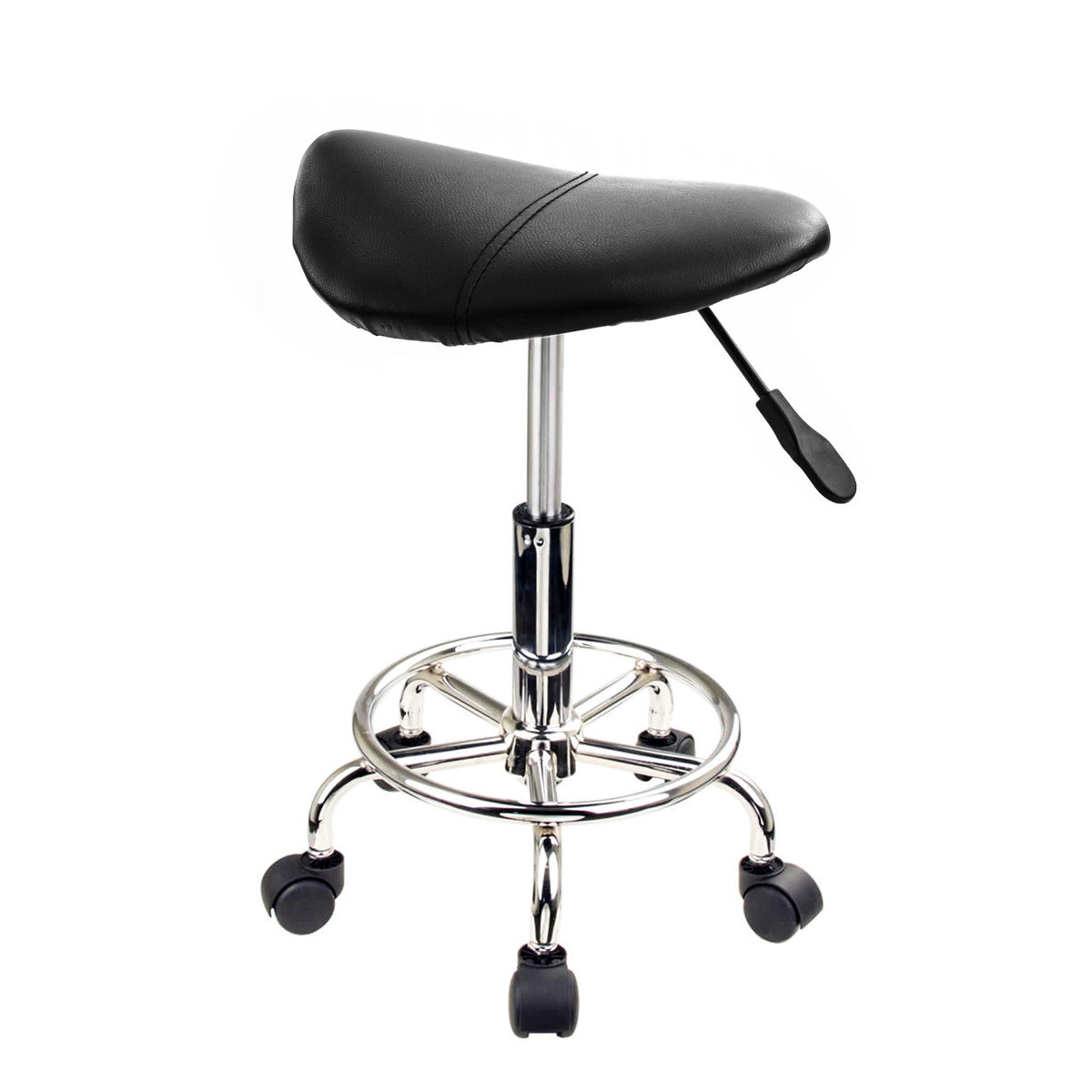 Saddle PU Leather Gas-Lift Swivel Bar Stool Set of 2 – Black