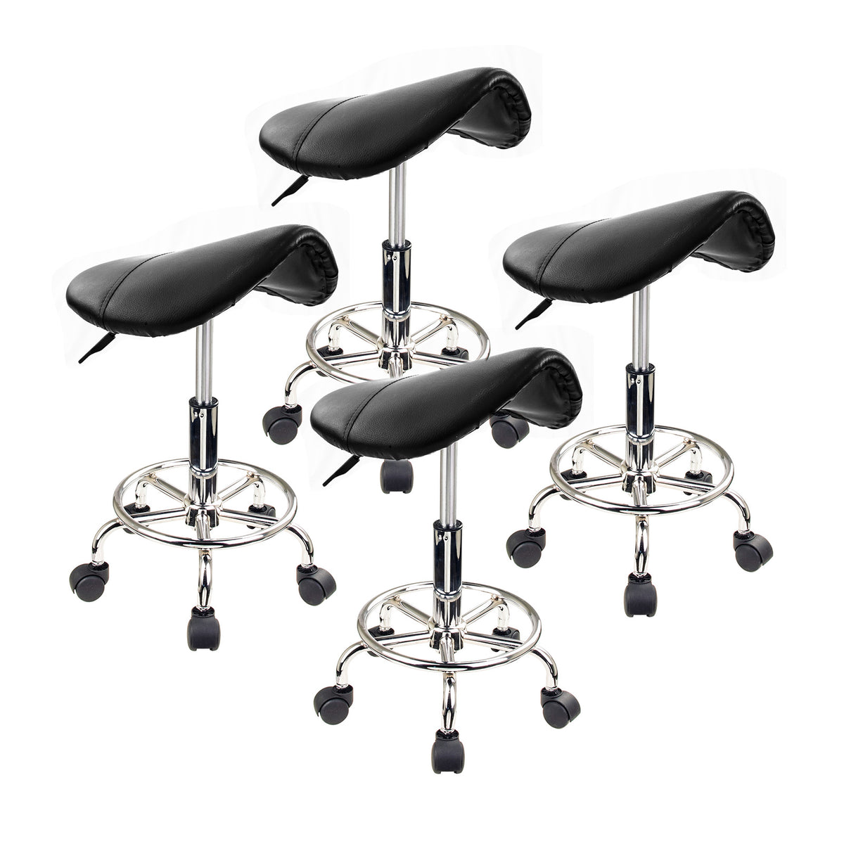Saddle PU Leather Gas-Lift Swivel Bar Stool Set of 4 – Black