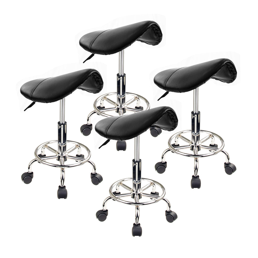 Saddle PU Leather Gas-Lift Swivel Bar Stool Set of 4 – Black