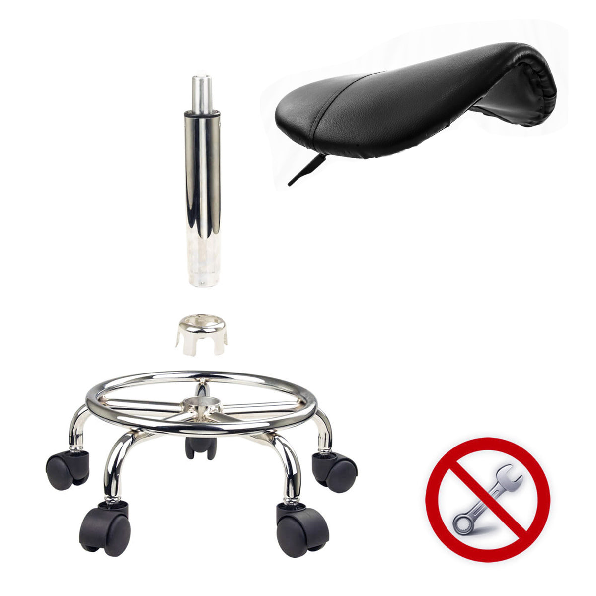 Saddle PU Leather Gas-Lift Swivel Bar Stool Set of 4 – Black