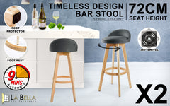 La Bella 2 Set 72cm Grey Wooden Bar Stool Leila Fabric