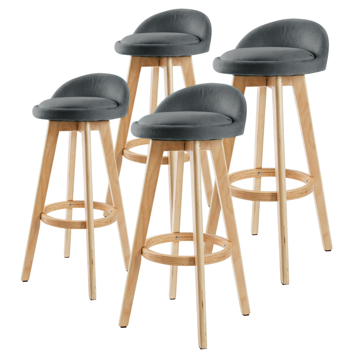 Leila Fabric Swivel Bar Stool Set of 4 – Grey
