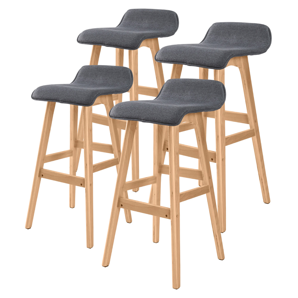 La Bella 4 Set 74cm Grey Wooden Bar Stool Sophia Fabric