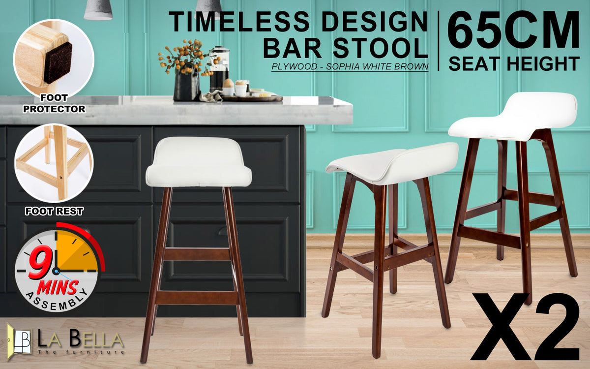 Sophia PU Leather Bar Stool Set of 2 – White