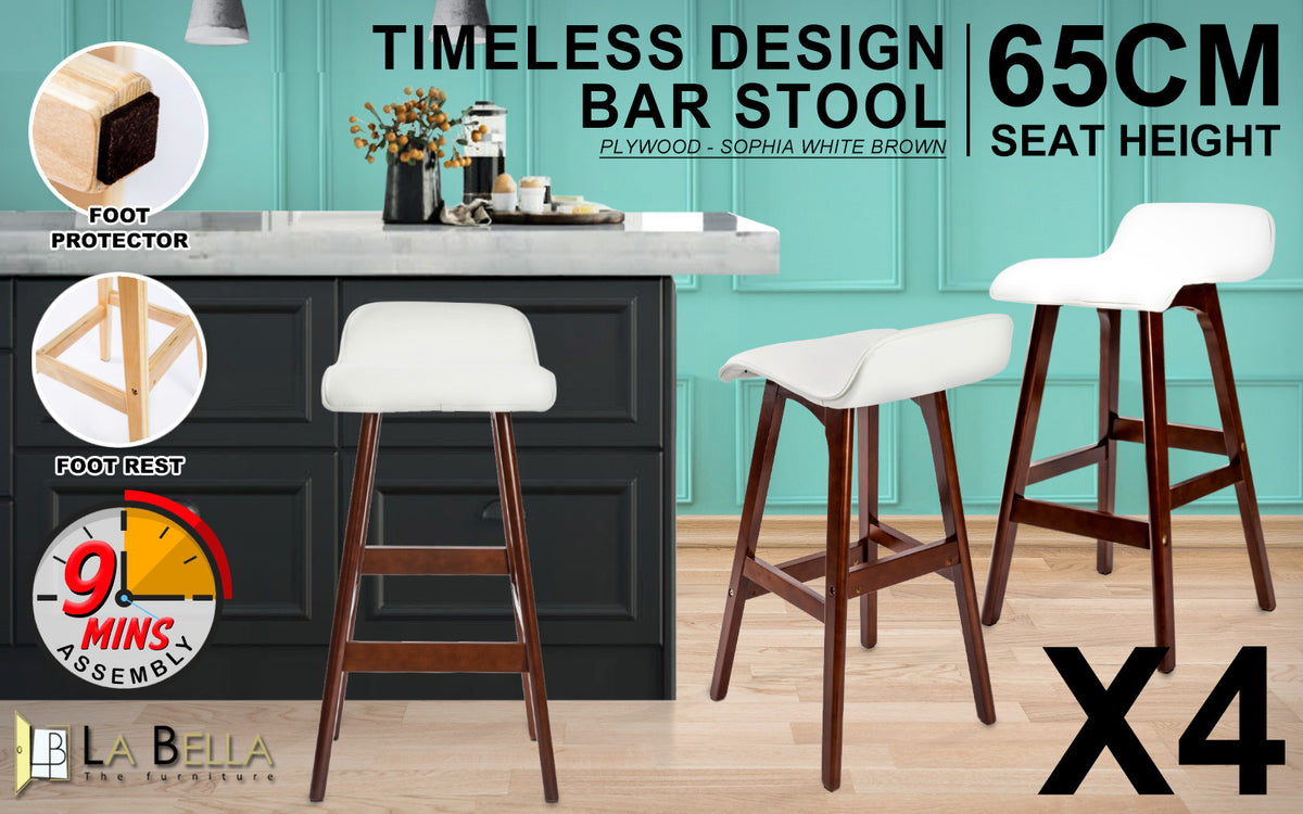 Sophia PU Leather Bar Stool Set of 4 – White