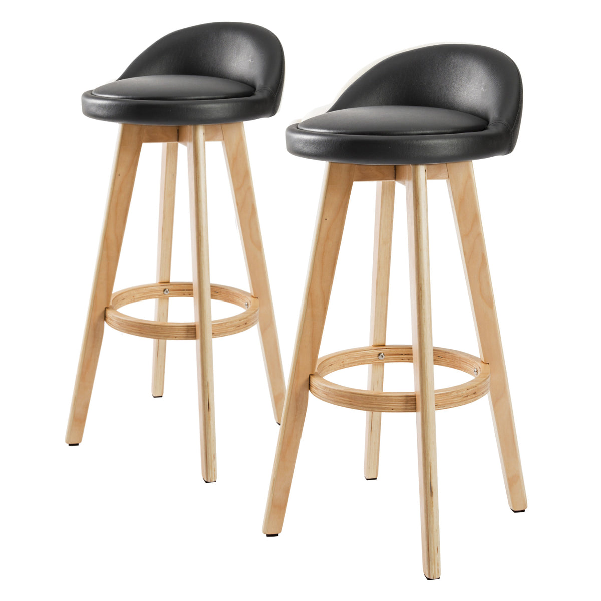 Leila Wooden Swivel Bar Stool Set of 2 – Black