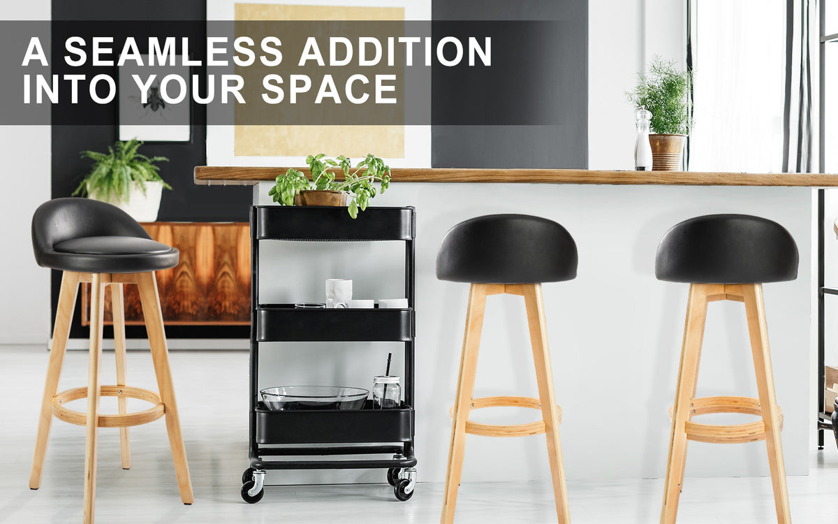 Leila Wooden Swivel Bar Stool Set of 4 – Black