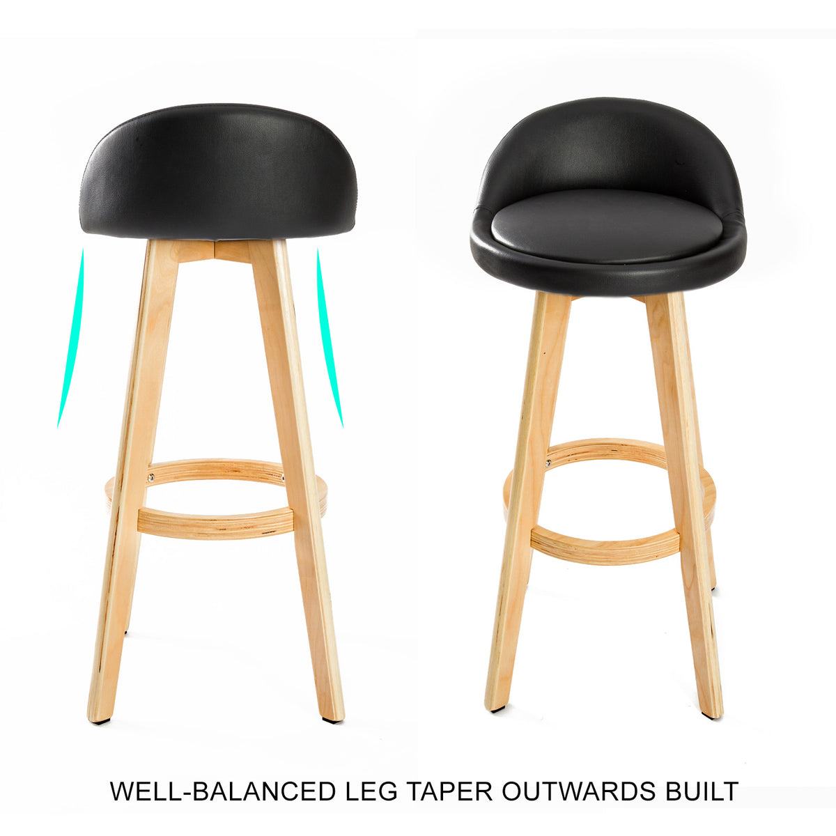 Leila Wooden Swivel Bar Stool Set of 4 – Black