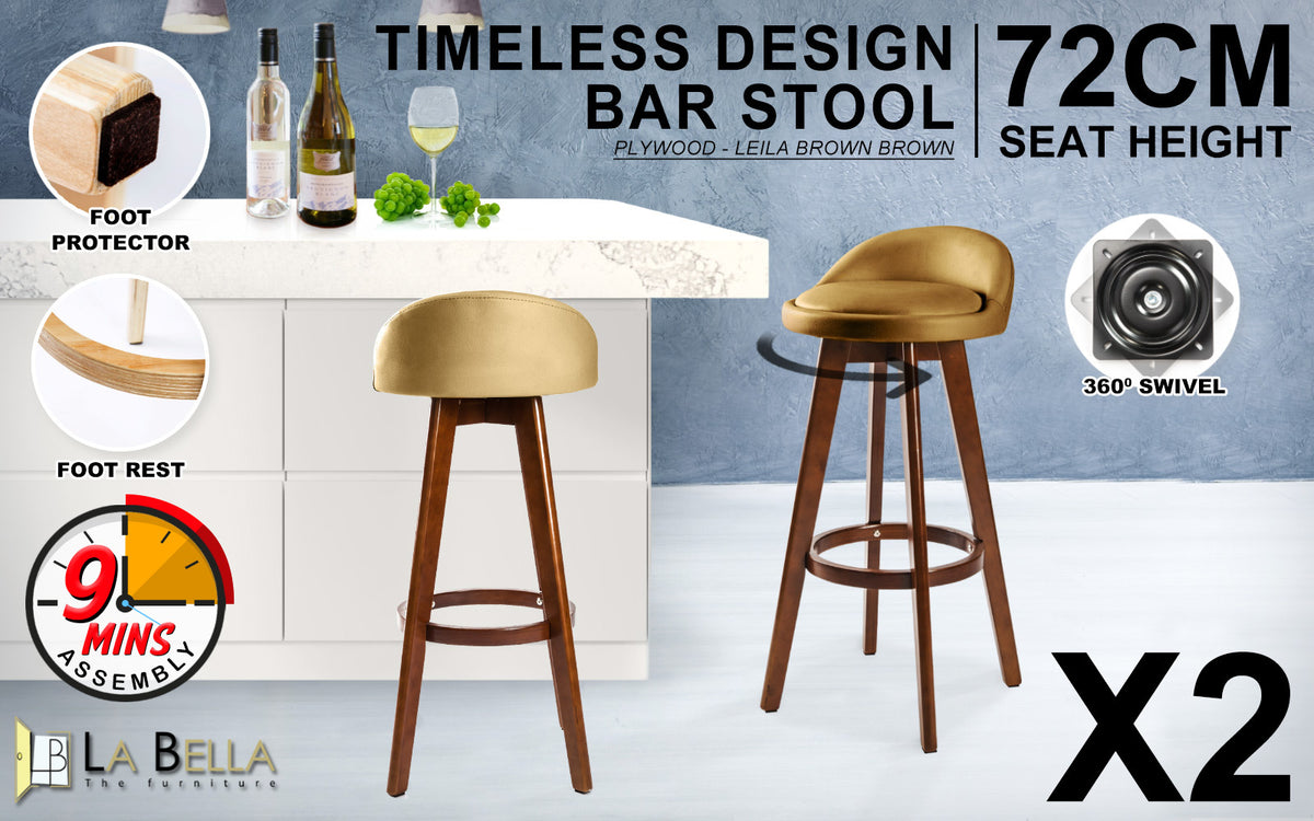 Leila Wooden Swivel Bar Stool – Brown