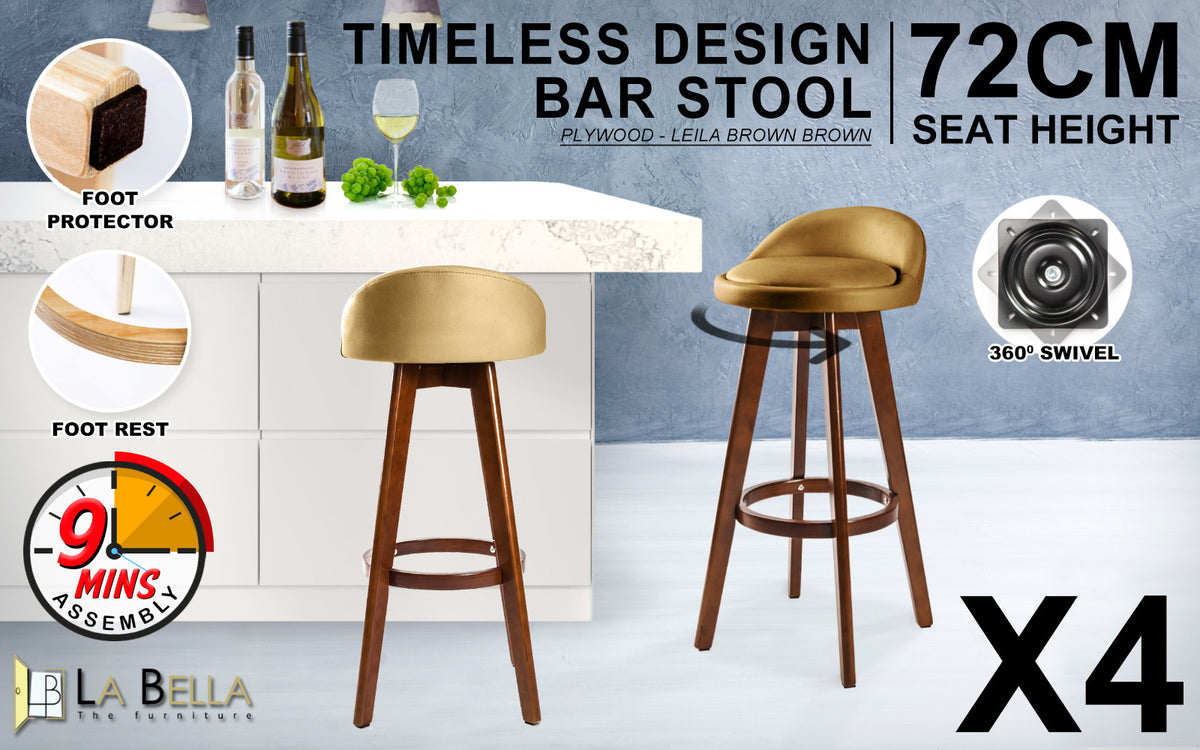 Leila Wooden Swivel Bar Stool – Brown