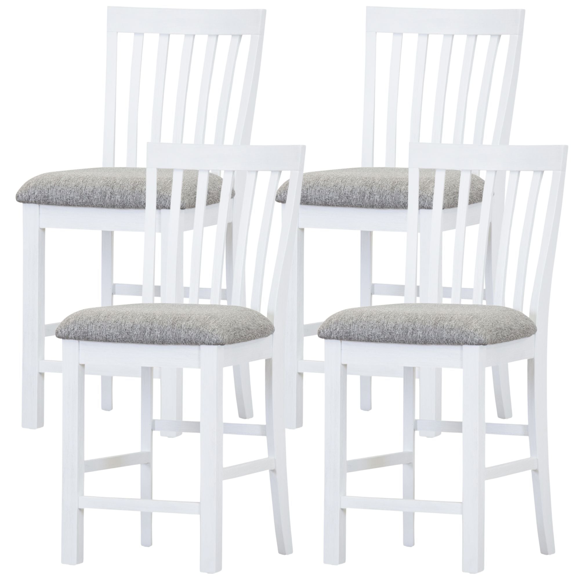 Laelia Tall Bar Chair Stool Set of 4 Solid Acacia Wood Coastal Furniture - White
