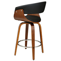 1x Swivel Bar Stools Wooden Bar Stool Kitchen Leather Black - BSR