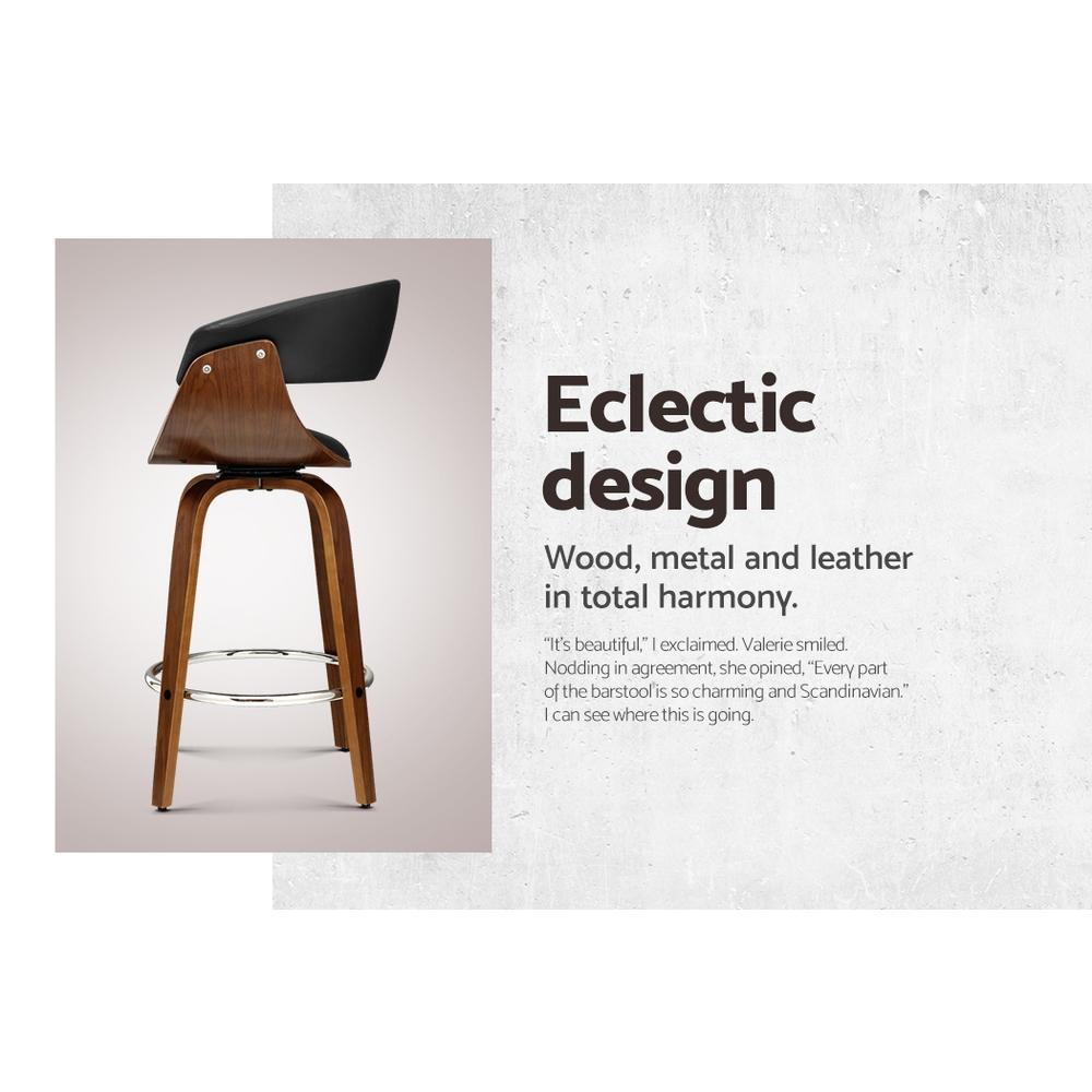 1x Swivel Bar Stools Wooden Bar Stool Kitchen Leather Black - BSR