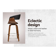 1x Swivel Bar Stools Wooden Bar Stool Kitchen Leather Black - BSR