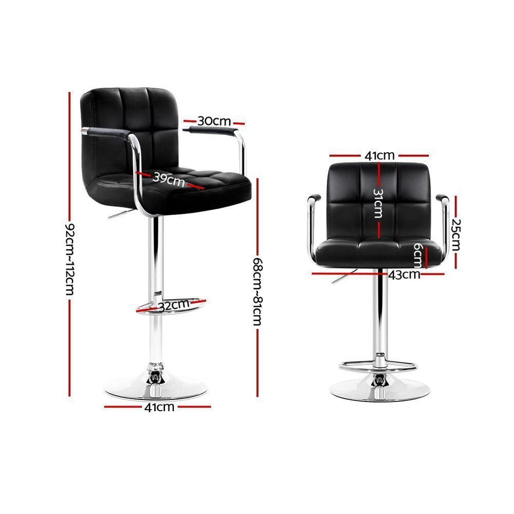 Set of 2 Bar Stools Gas lift Swivel Chairs Kitchen Armrest PU Leather Chrome Black - BSR