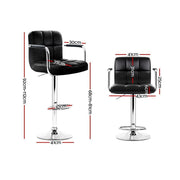 Set of 2 Bar Stools Gas lift Swivel Chairs Kitchen Armrest PU Leather Chrome Black - BSR